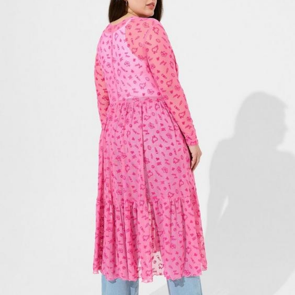 Torrid Size 0 Betsey Johnson Mesh Tie Front Long Sleeve Pink Kimono - Picture 2 of 5